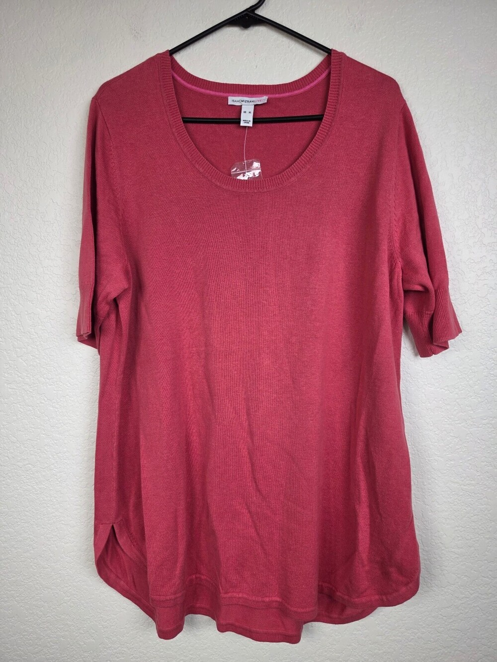 NWT Isaac Mizrahi Pink Cotton Rayon Short Sleeve Top XL